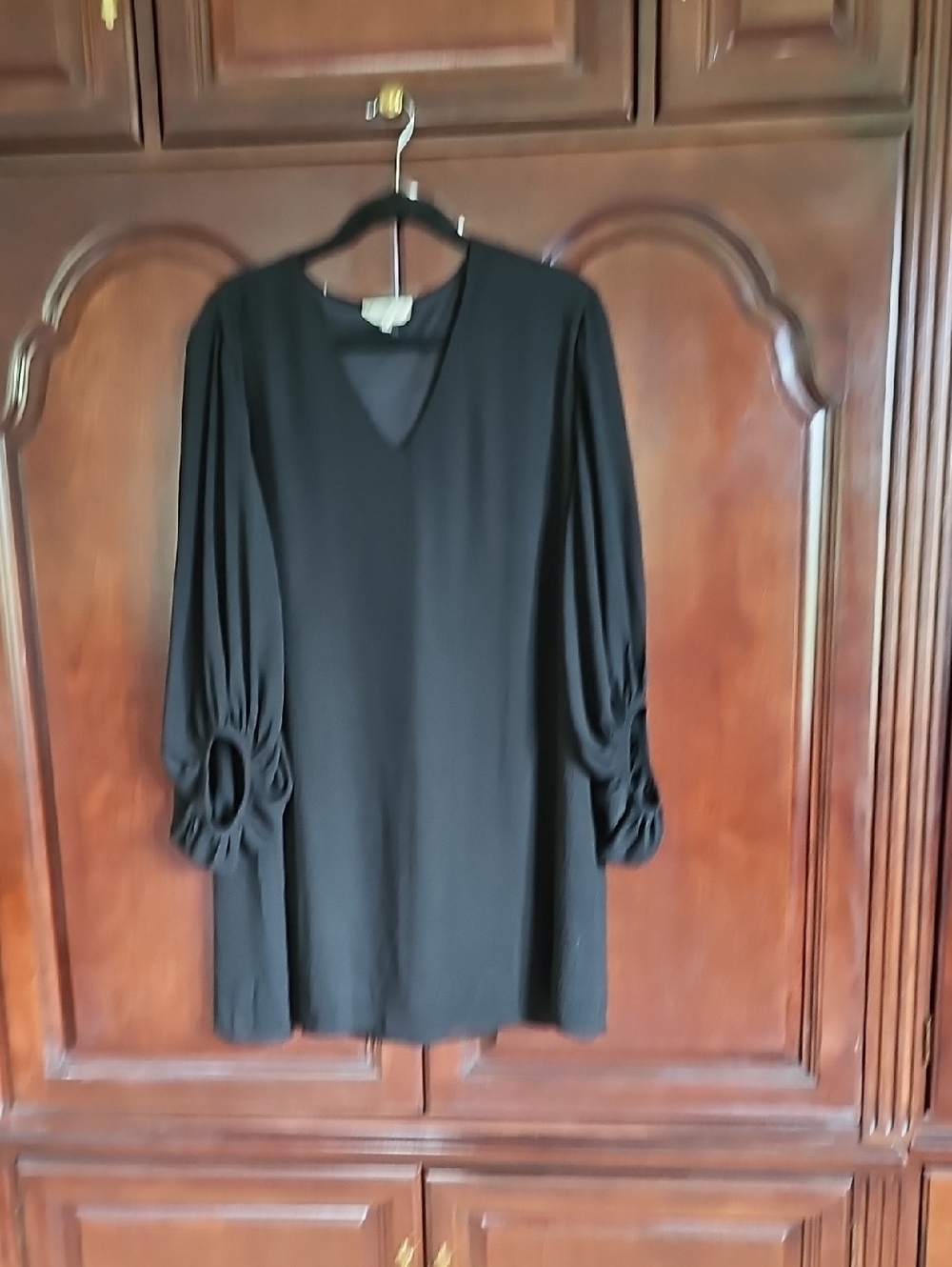 entro Black V-Neck Tunic with Ruched Balloon Sleeves
